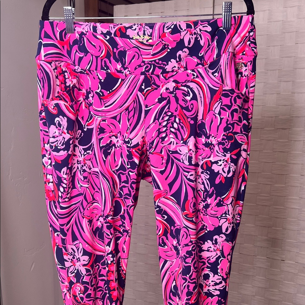 Lilly Pulitzer Luxletic Pink Printed Leggings Athleisure High Rise Size 12